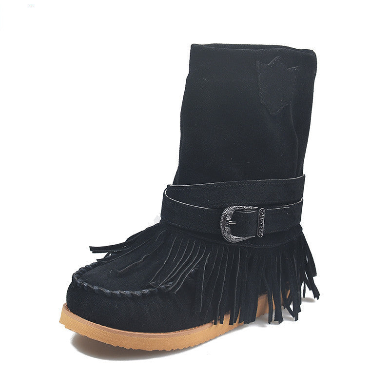 Jessica – Modische Damenstiefel mit Fransen und Schnalle