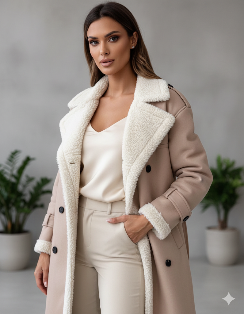 Damen Mantel aus Veganleder mit Plüschfutter | Warm & Modern