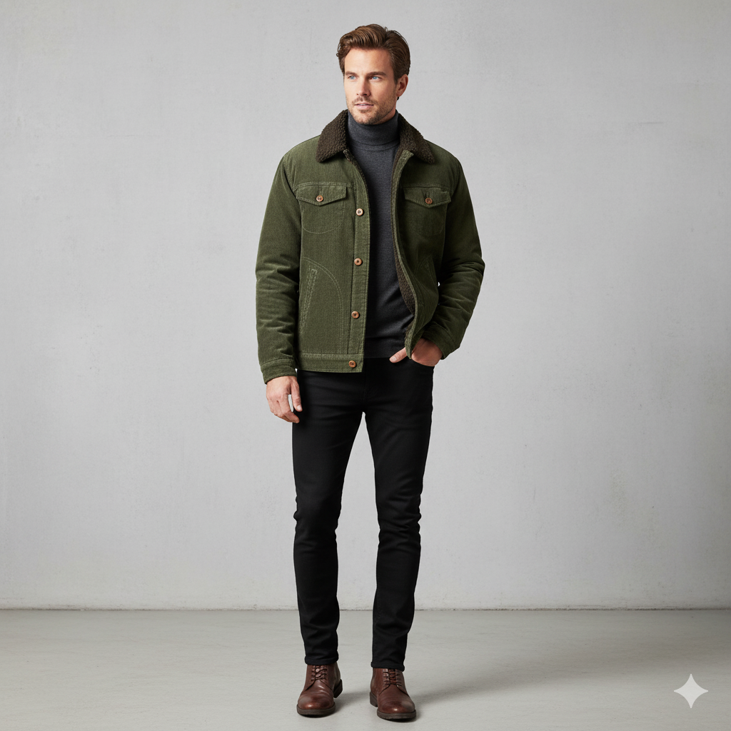 Herren Cordjacke mit Teddyfutter | Warm & Lässig | Herbst Winter