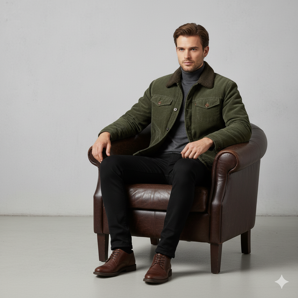 Herren Cordjacke mit Teddyfutter | Warm & Lässig | Herbst Winter