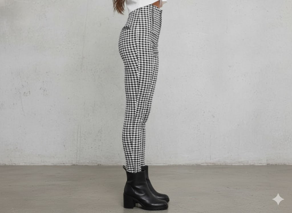 Damen Karohose Slim Fit | Hoher Bund & Figurbetont