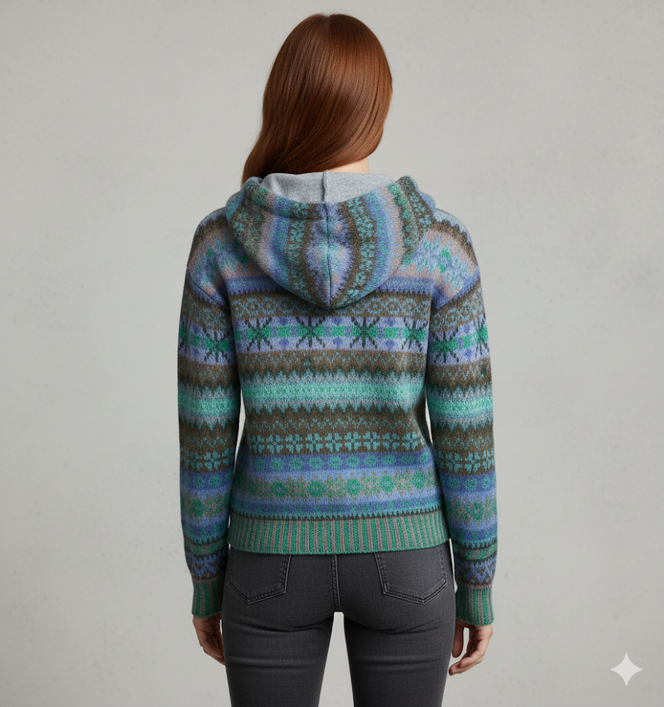 Gemusterter Damen Hoodie Pullover mit Kapuze | Winter