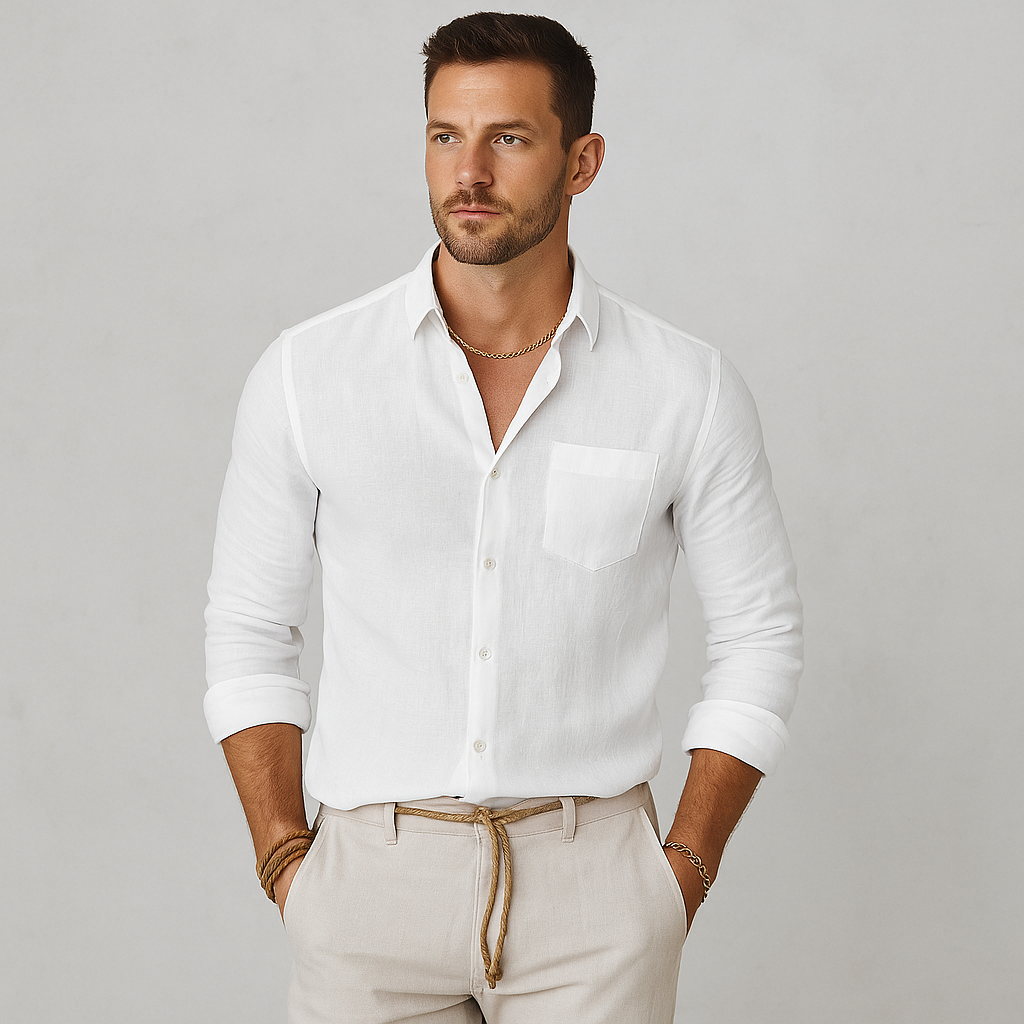 ENGEL – Herren Leinenhemd Sommer, Atmungsaktiv & Lässig mit Knopfleiste, Perfekt für Urlaub & Freizeit