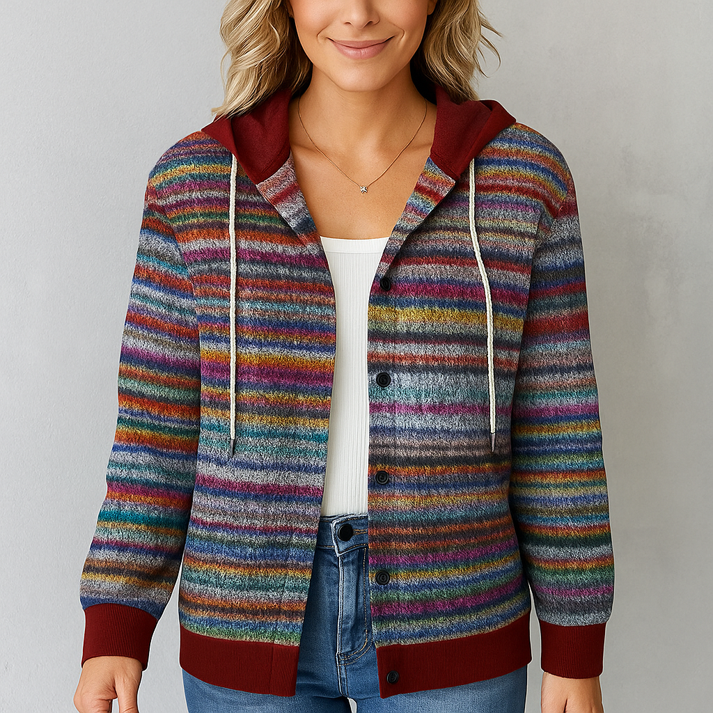 Gemusterte Damen Wolljacke mit Kapuze | Herbst & Winter | Lässig