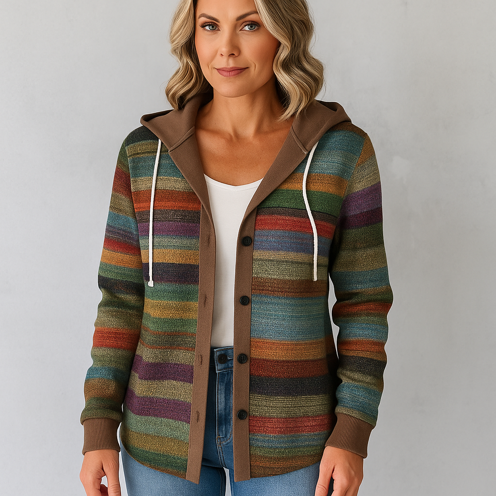 Gemusterte Damen Wolljacke mit Kapuze | Herbst & Winter | Lässig