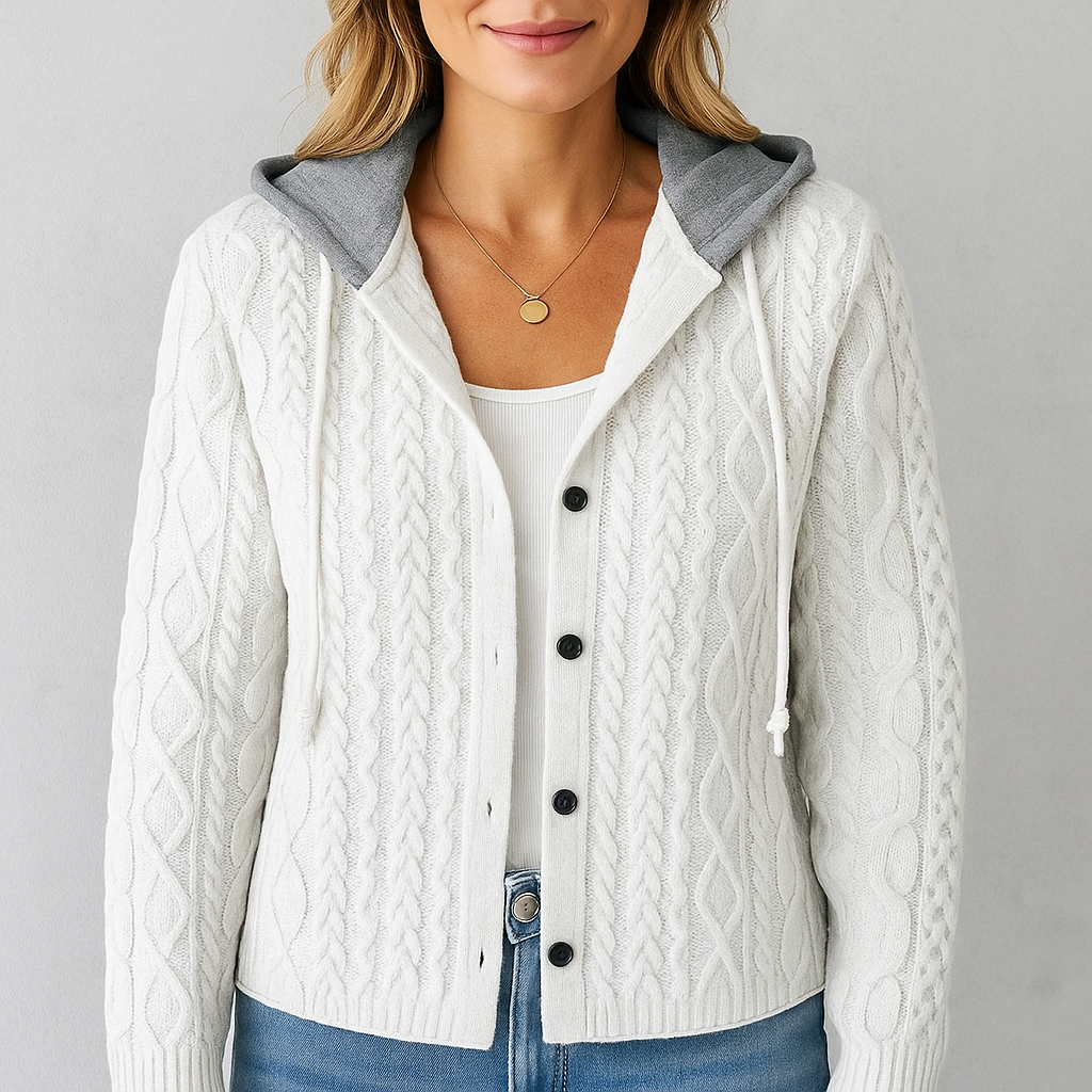Gemusterte Damen Wolljacke mit Kapuze | Herbst & Winter | Lässig