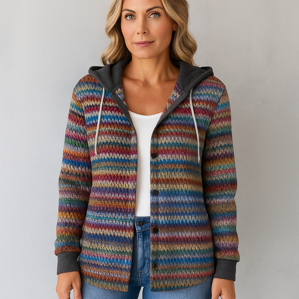 Gemusterte Damen Wolljacke mit Kapuze | Herbst & Winter | Lässig