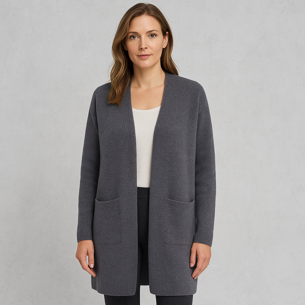 Langer Damen Strickjacke mit Taschen | Herbst & Winter | Elegant