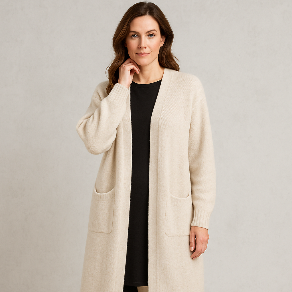 Langer Damen Strickjacke mit Taschen | Herbst & Winter | Elegant