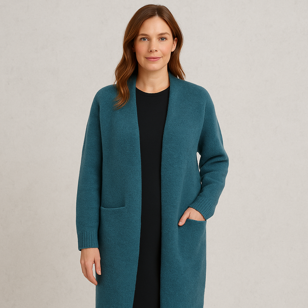 Langer Damen Strickjacke mit Taschen | Herbst & Winter | Elegant