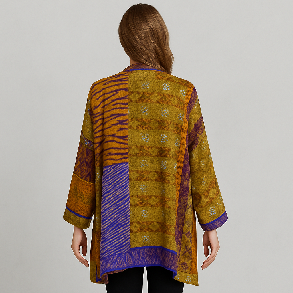 Weit geschnittener Damenmantel mit Ethno Muster | Boho Stil