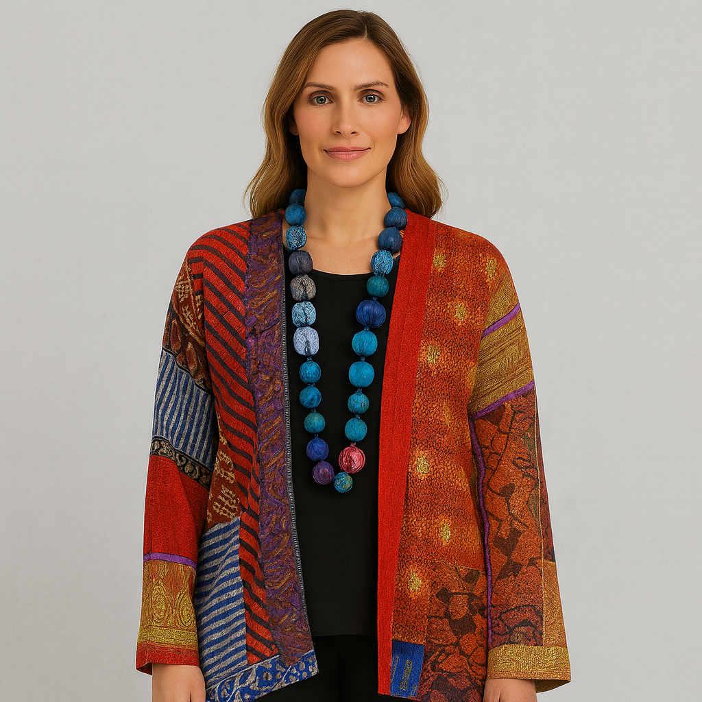Weit geschnittener Damenmantel mit Ethno Muster | Boho Stil