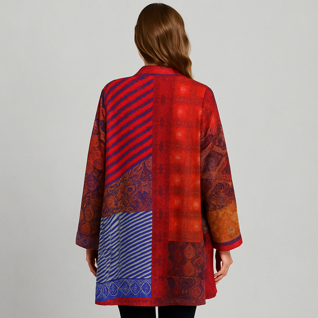 Weit geschnittener Damenmantel mit Ethno Muster | Boho Stil