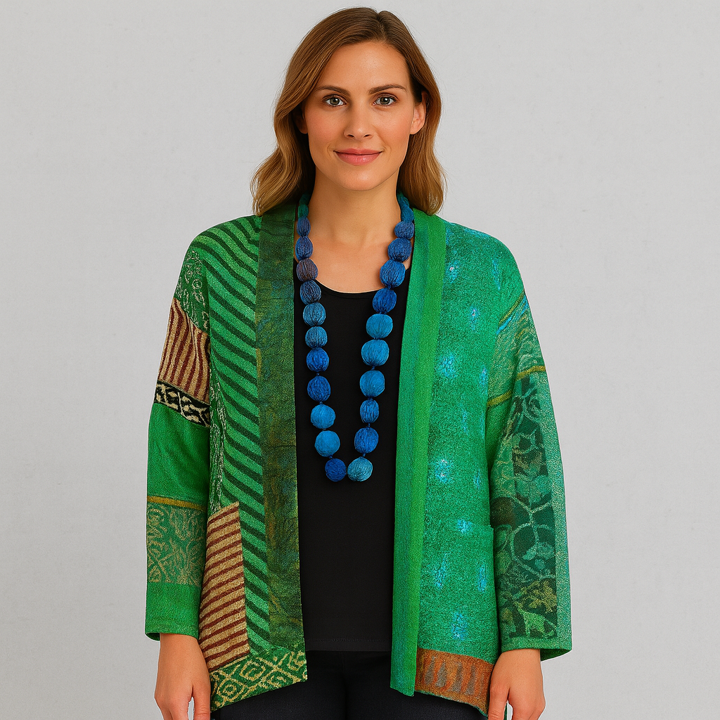 Weit geschnittener Damenmantel mit Ethno Muster | Boho Stil