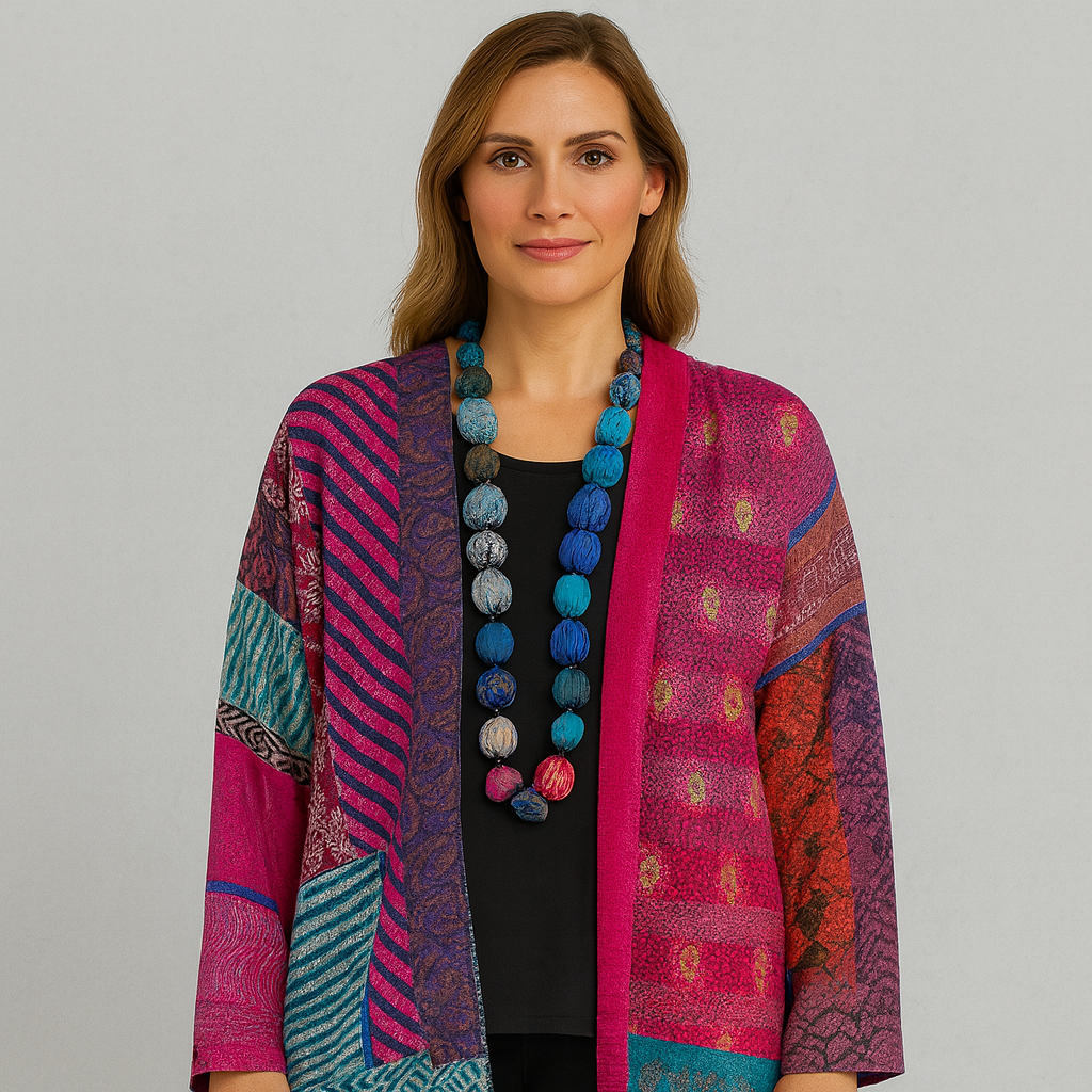 Weit geschnittener Damenmantel mit Ethno Muster | Boho Stil