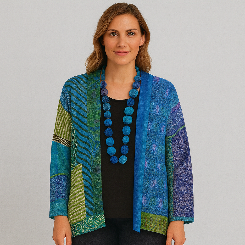 Weit geschnittener Damenmantel mit Ethno Muster | Boho Stil