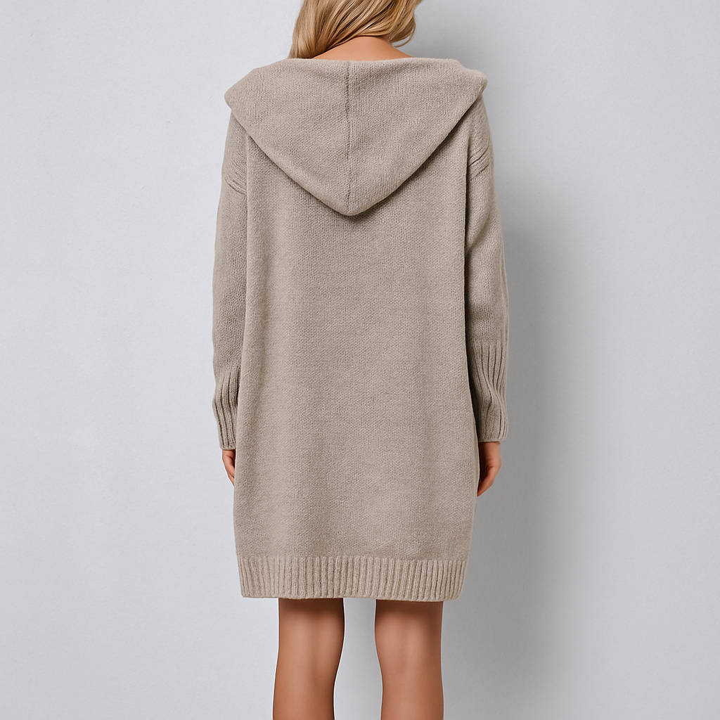 Langer Damen Strickjacke mit Kapuze | Herbst Winter