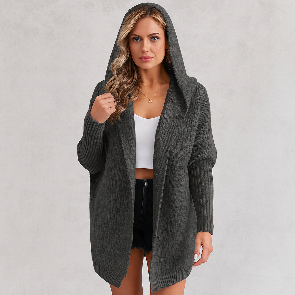 Langer Damen Strickjacke mit Kapuze | Herbst Winter