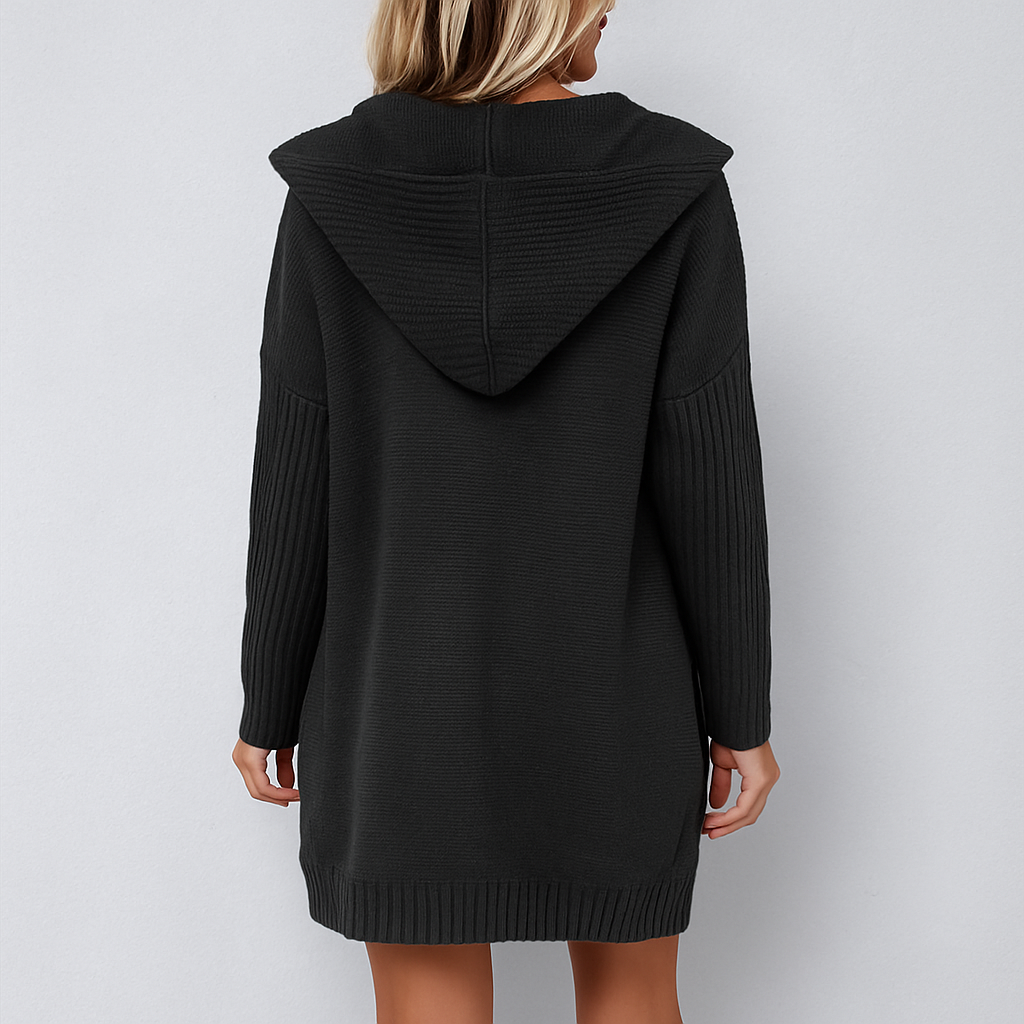 Langer Damen Strickjacke mit Kapuze | Herbst Winter
