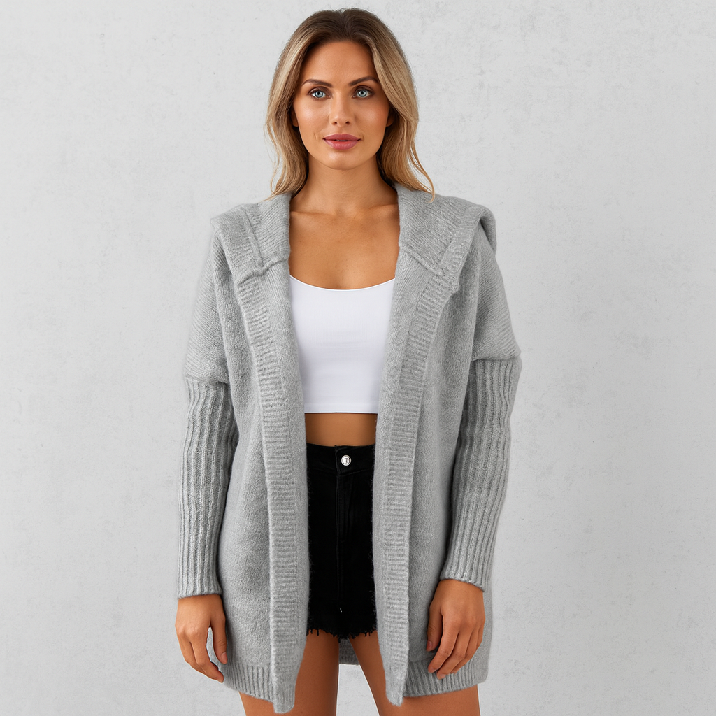 Langer Damen Strickjacke mit Kapuze | Herbst Winter