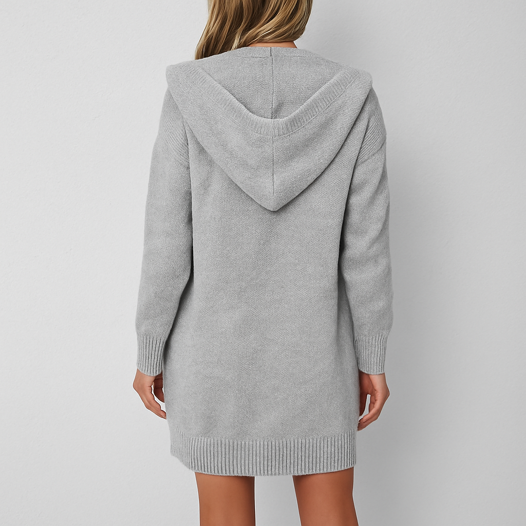 Langer Damen Strickjacke mit Kapuze | Herbst Winter
