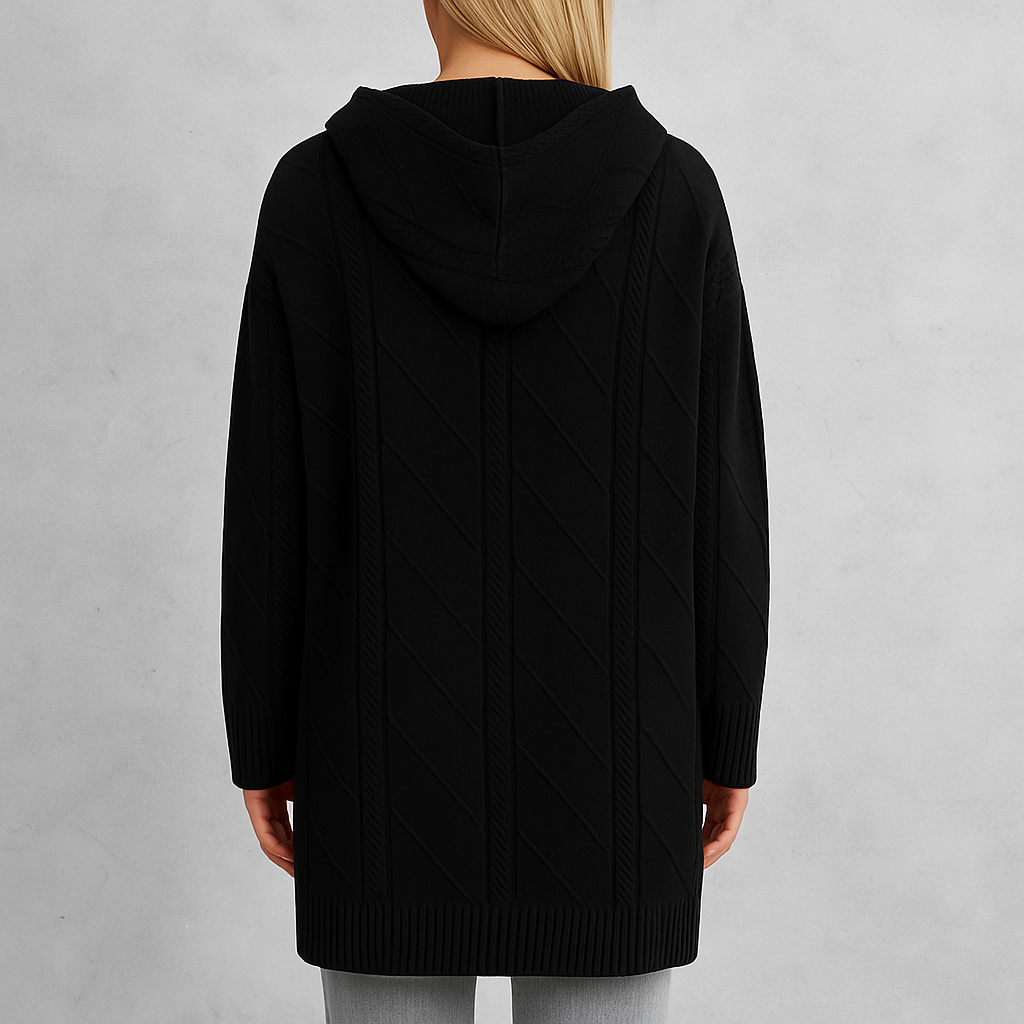 Langer Damen Strickmantel mit Kapuze | Elegant & Warm für Herbst/Winter