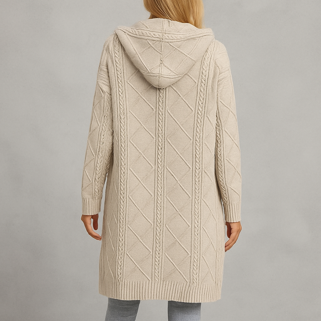 Langer Damen Strickmantel mit Kapuze | Elegant & Warm für Herbst/Winter