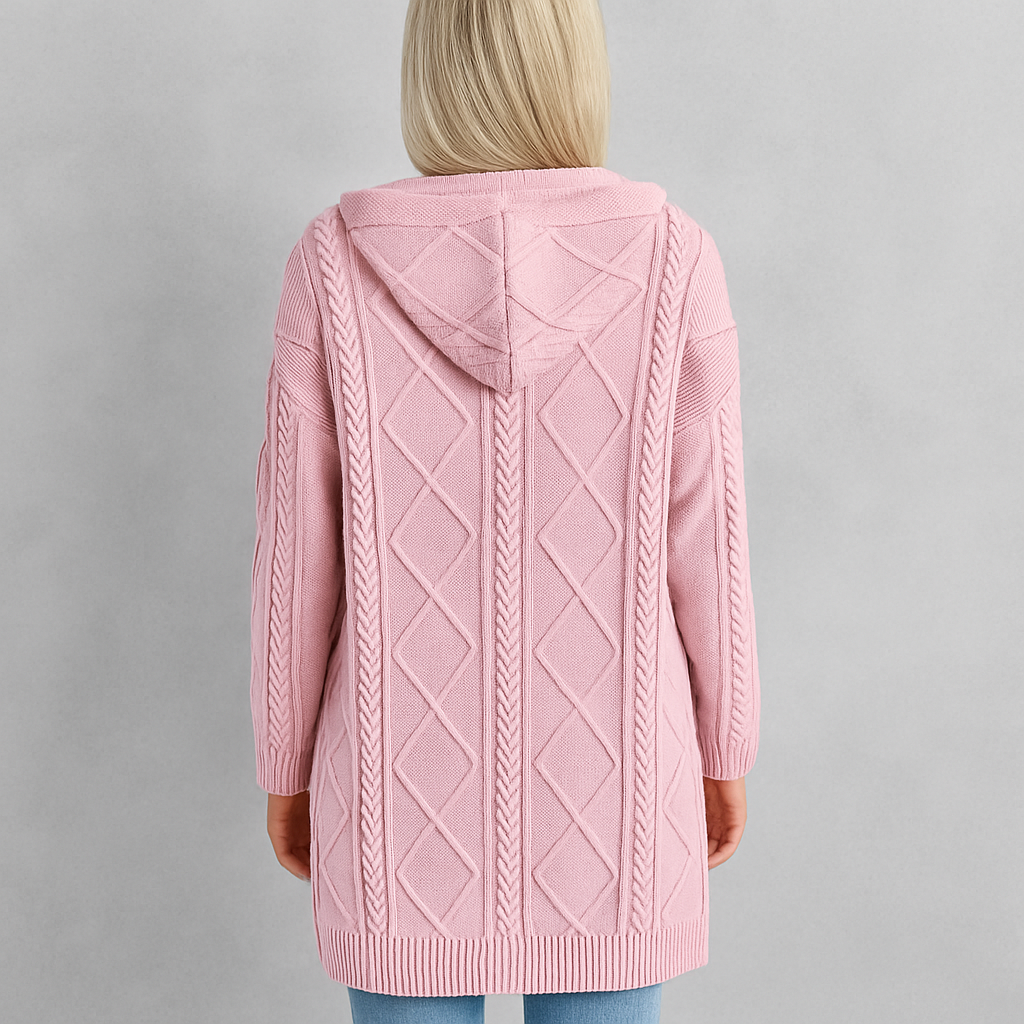 Langer Damen Strickmantel mit Kapuze | Elegant & Warm für Herbst/Winter