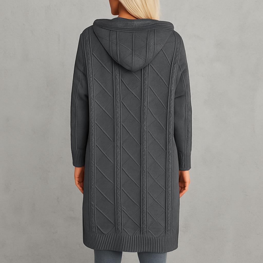 Langer Damen Strickmantel mit Kapuze | Elegant & Warm für Herbst/Winter