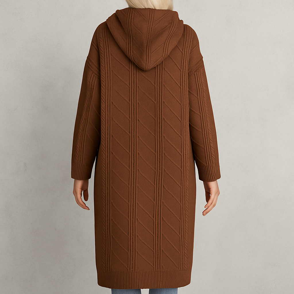 Langer Damen Strickmantel mit Kapuze | Elegant & Warm für Herbst/Winter