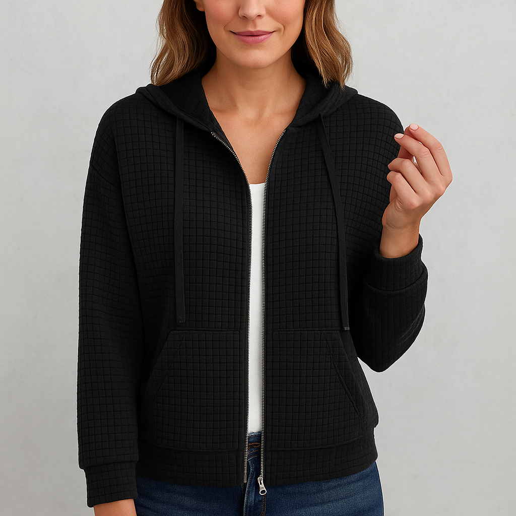 Leichter Damen Kapuzen Strickjacke mit Reißverschluss | Übergang