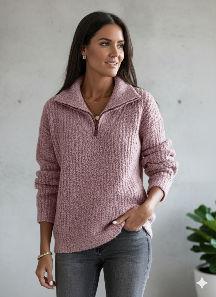 Kuscheliger Damen Strickpullover mit Reißverschluss | Winter