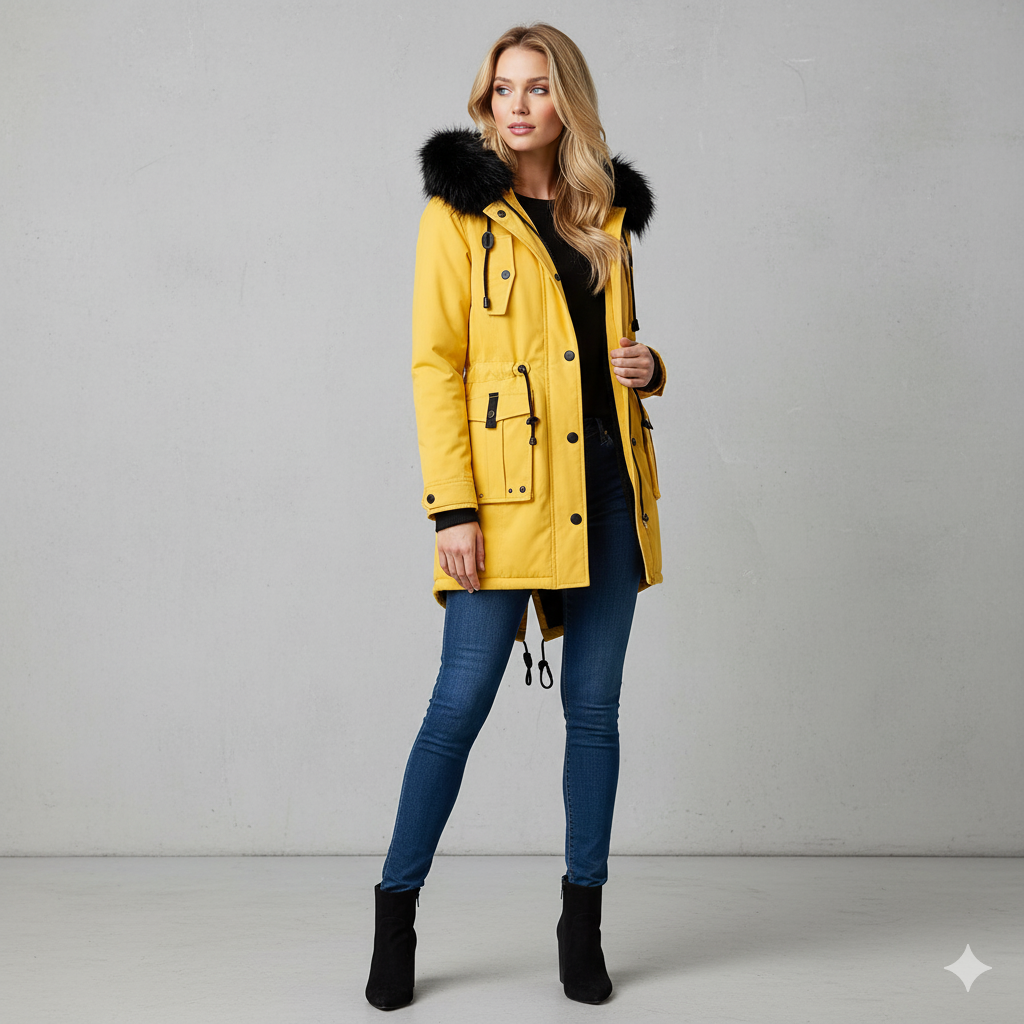Damen Winterjacke mit Fellkapuze | Warm & Gefüttert