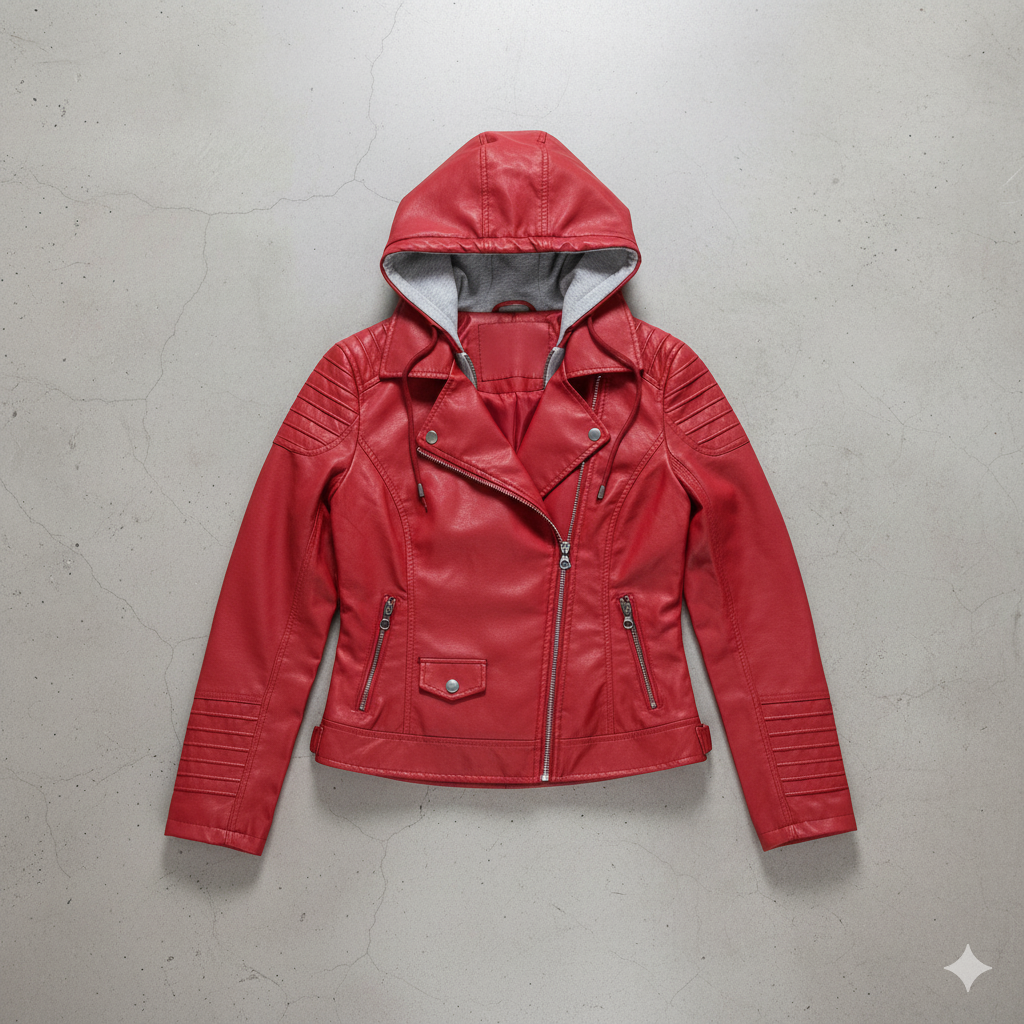 Damen Lederjacke mit Kapuze | Modern & Abnehmbar | Übergang