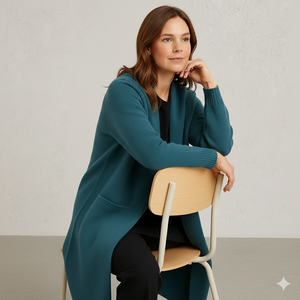 Langer Damen Strickjacke mit Taschen | Herbst & Winter | Elegant
