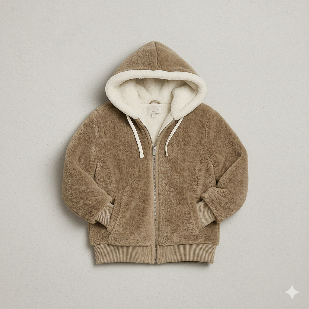 Kuschelige Damen Plüschjacke mit Kapuze und Reißverschluss | Winter