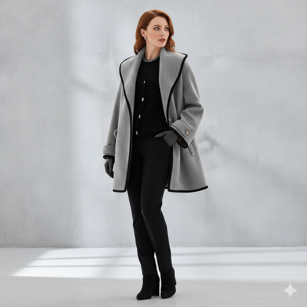 Eleganter Damenmantel mit Kontrastdetails | Herbst/Winter