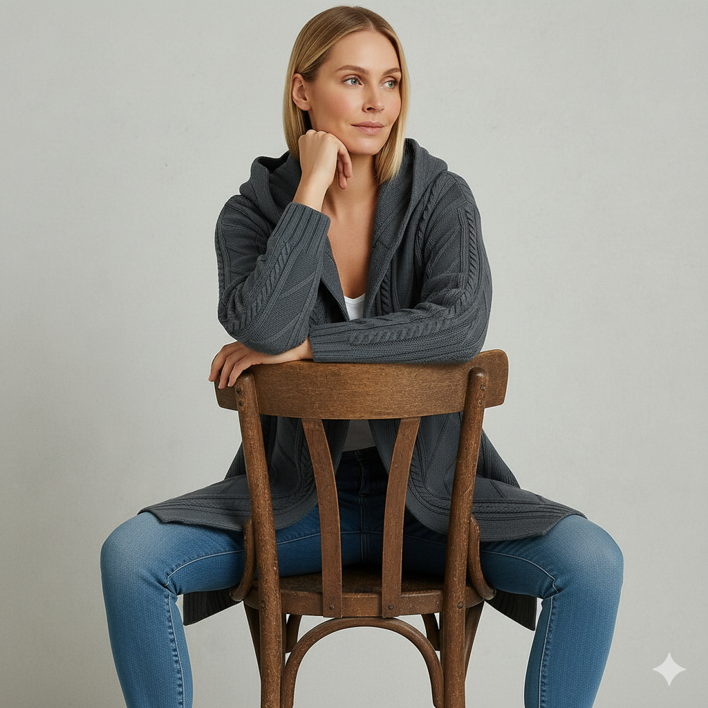 Langer Damen Strickmantel mit Kapuze | Elegant & Warm für Herbst/Winter