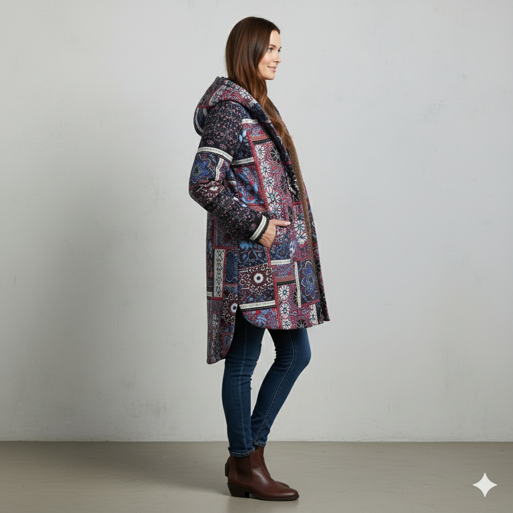 Damen Winterjacke mit Ethno Muster | Warm & Bequem | Kapuze