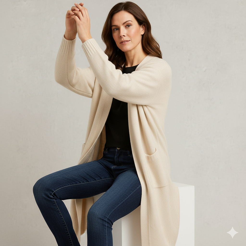 Langer Damen Strickjacke mit Taschen | Herbst & Winter | Elegant