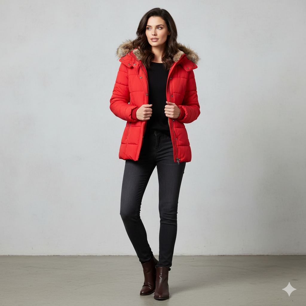 Damen Winterjacke mit Fellkapuze | Warm & Figurbetont