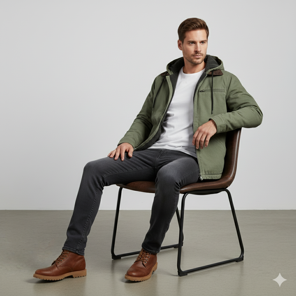 Warme Herren Kapuzenjacke mit Fleecefutter | Herbst Winter