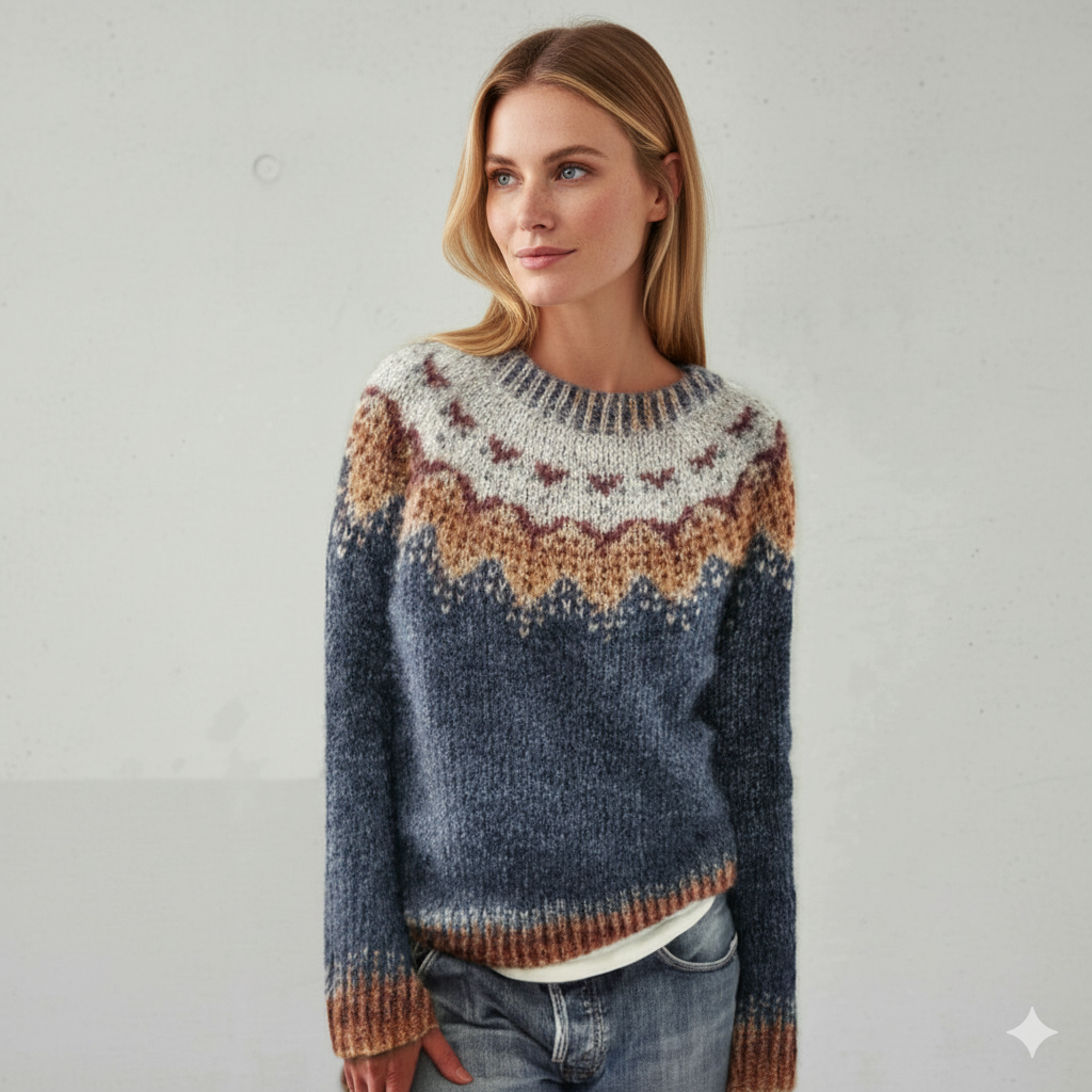Damen Strickpullover mit Rundhals | Winter | Norweger-Muster
