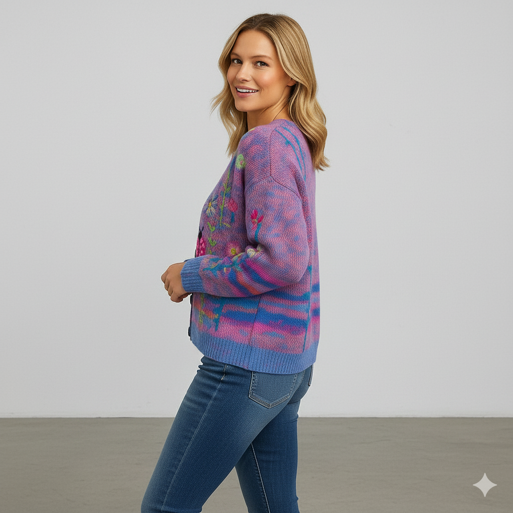 Damen Cardigan mit buntem Strickjacke | Herbst Winter