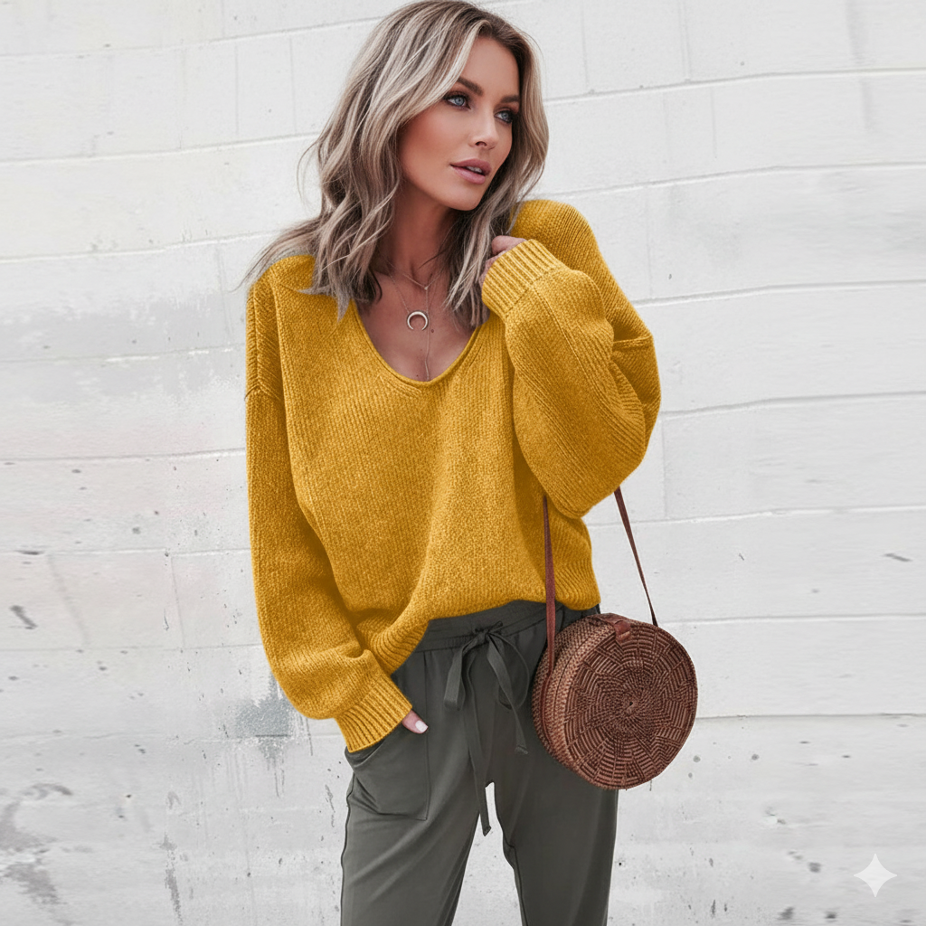 Damen Strickpullover mit V Ausschnitt | Locker & Freizeit