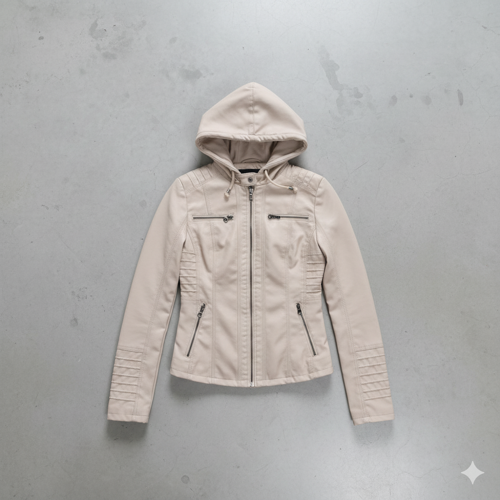 Damen Lederjacke mit Kapuze | Modern & Abnehmbar | Übergang