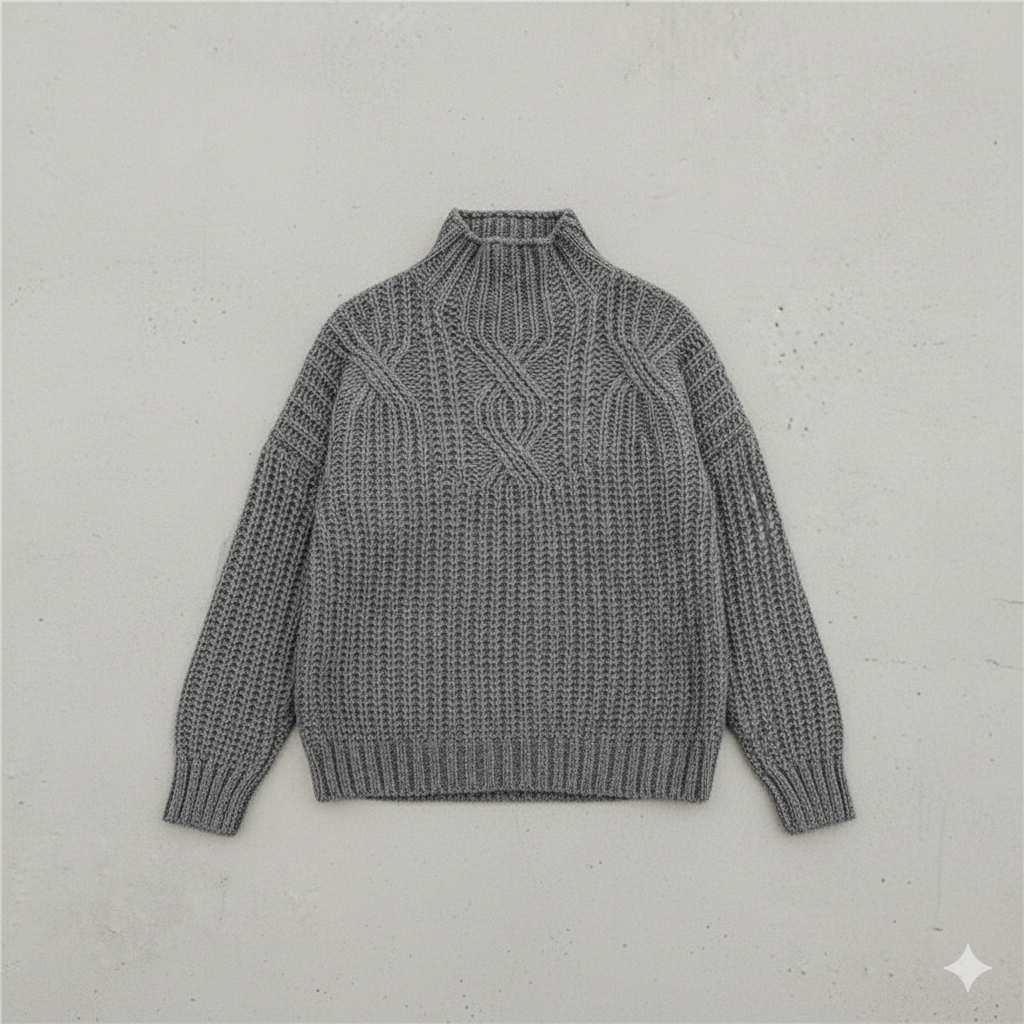 Damen Strickpullover mit Zopfmuster | Warm & Hochgeschlossen | Winter
