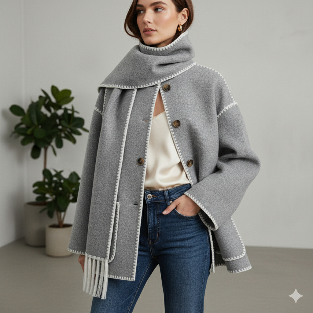 Damen Wollmantel mit Schal Kragen | Winter | Locker & Warm