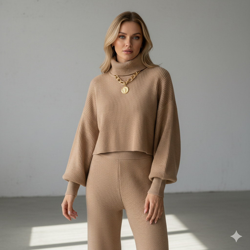 Damen Rollkragen Set mit Langarm | Lässig & Bequem | Winter