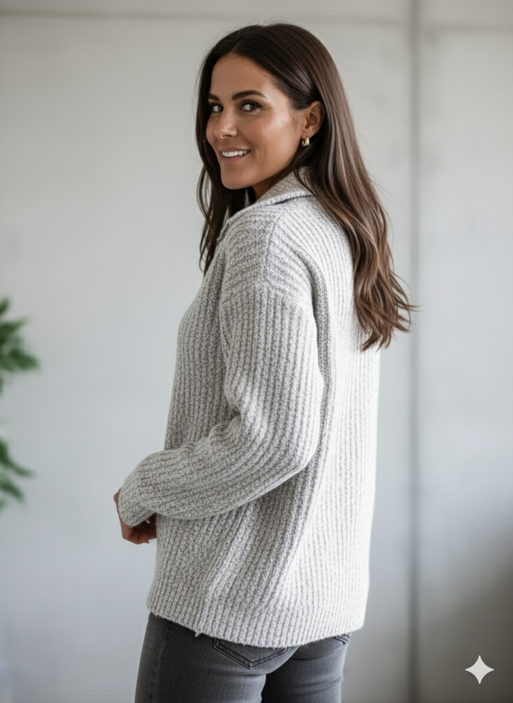 Kuscheliger Damen Strickpullover mit Reißverschluss | Winter